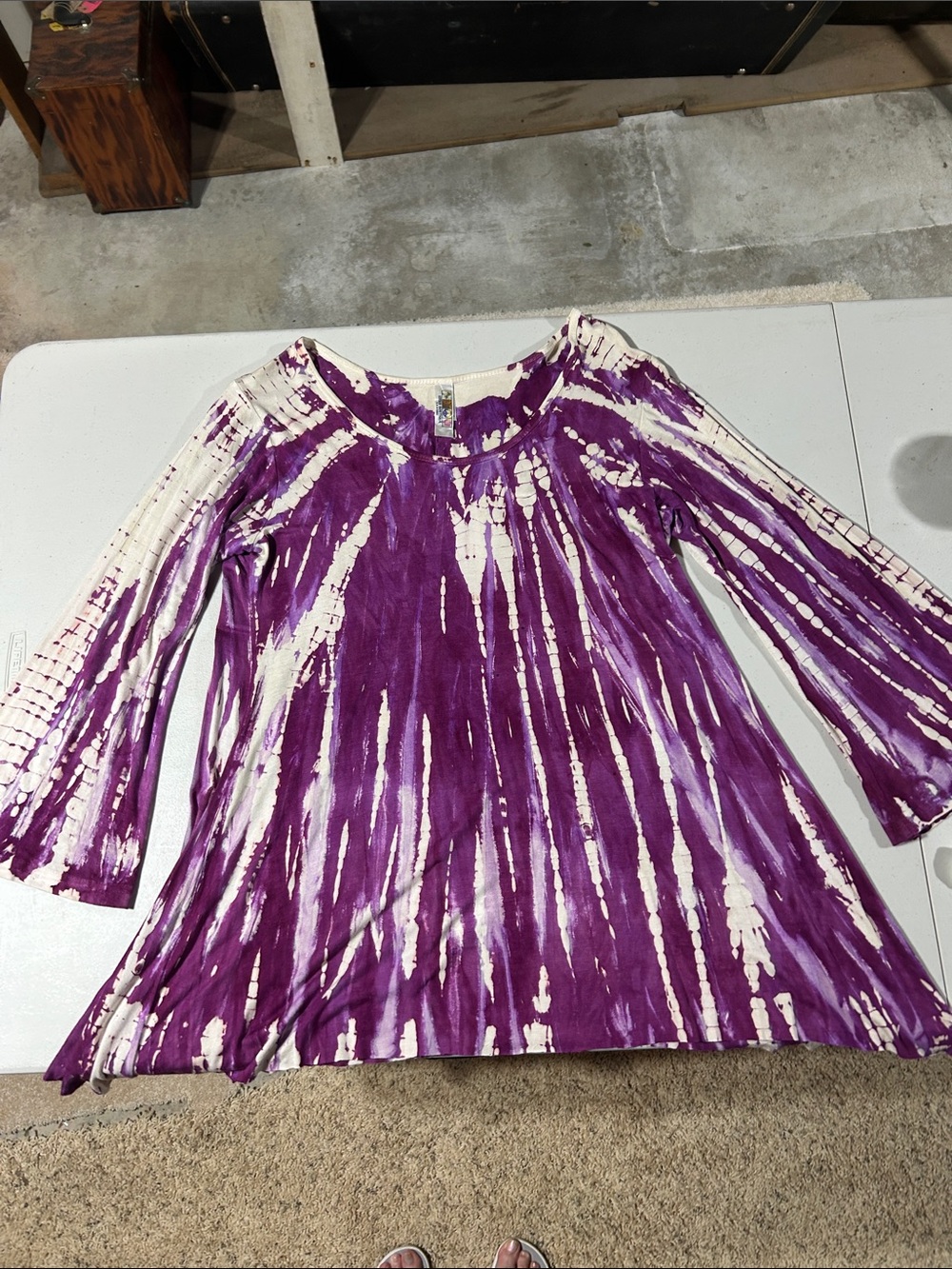 India Boutique Purple and Cream Tie-Dye Tunic Top